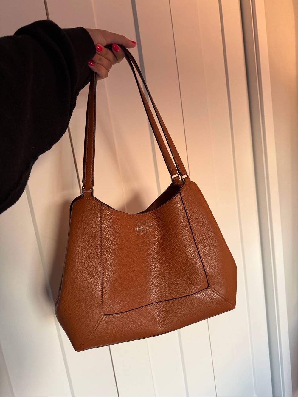 kate spade Pebbled Leather Shoulder Bag in Cognac Brown